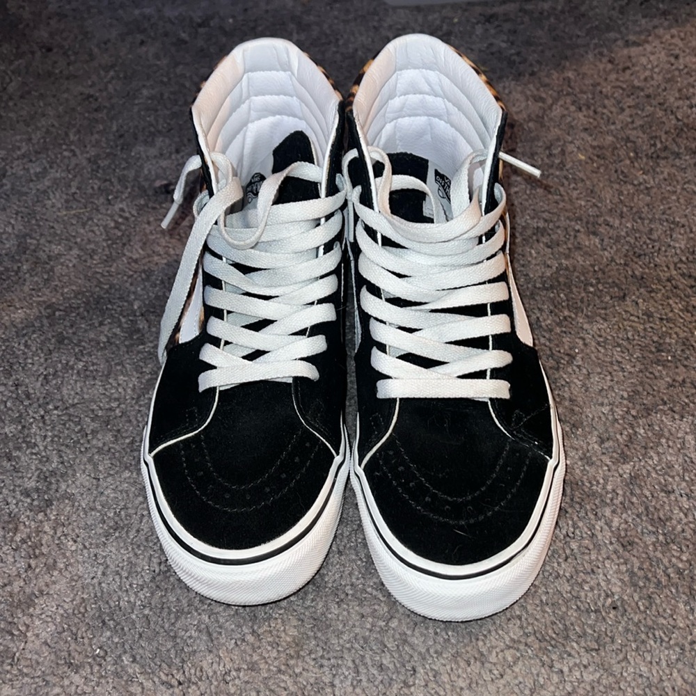 Vans leopard print, high tops, size 7 1/2 women, 6 in men